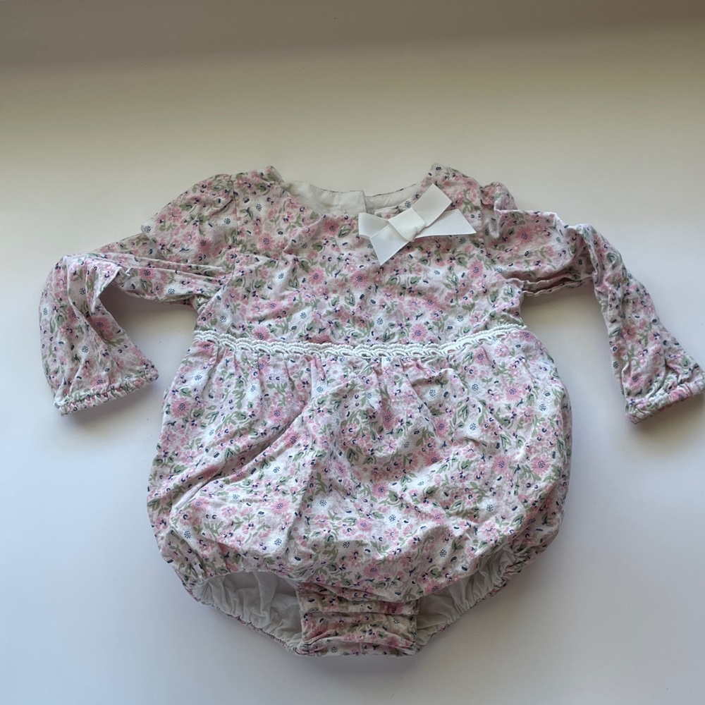 Tommy Bahama Baby 6-9m Floral Pink Long Sleeve Button Closure Bubble Romper
